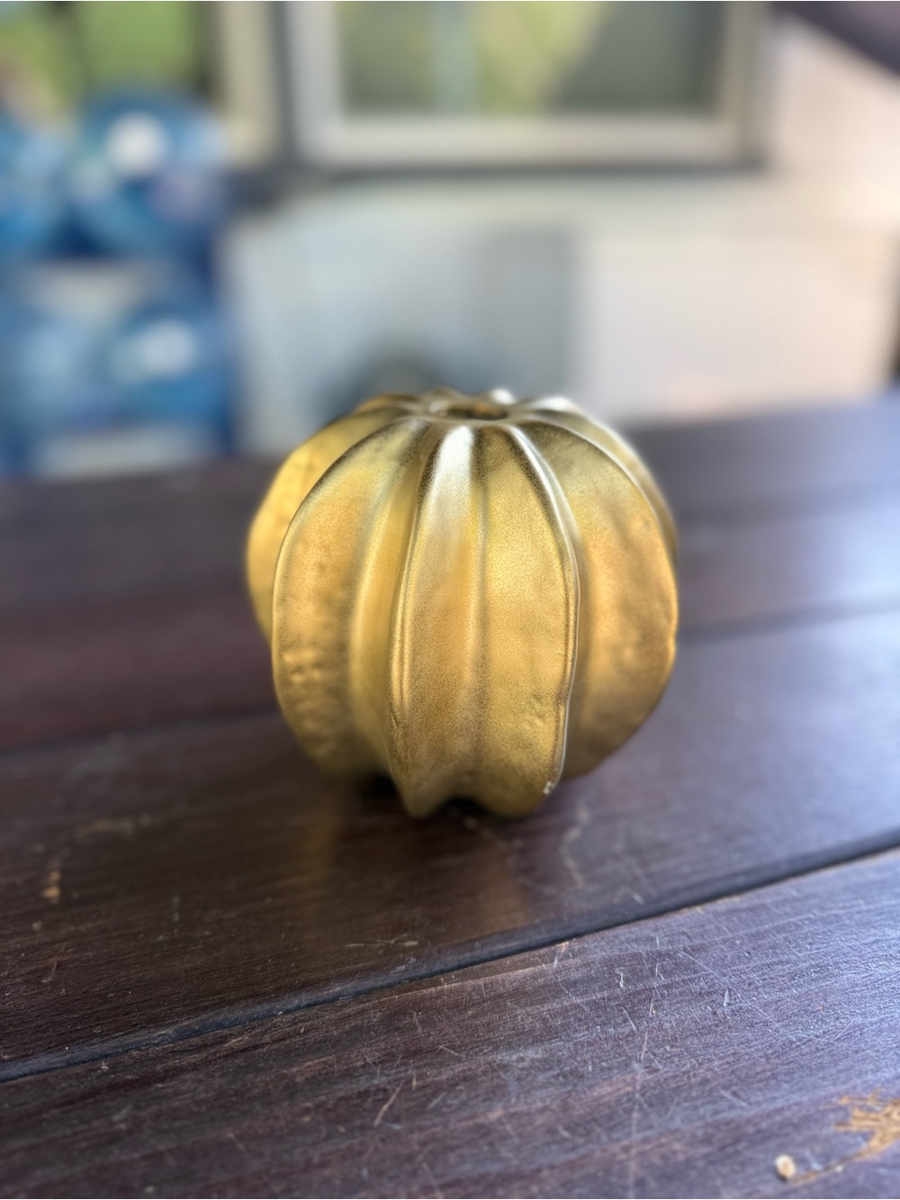 Gold Decorative Pumpkin Figurine, 5in Tall Decor